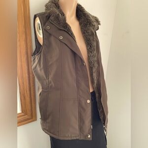M Lady Hathaway faux fur lined snap and zip vest chocolate